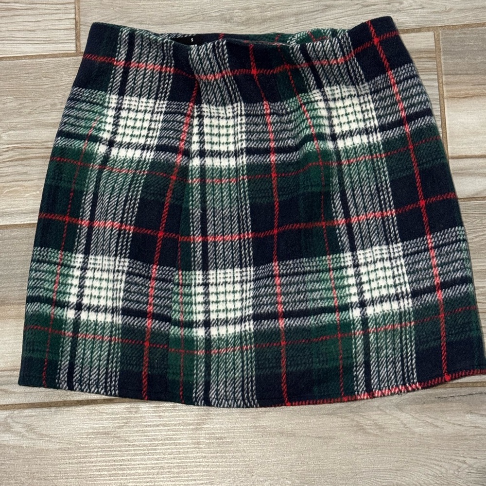 Plaid Wool Skirt - Green, Red, and White